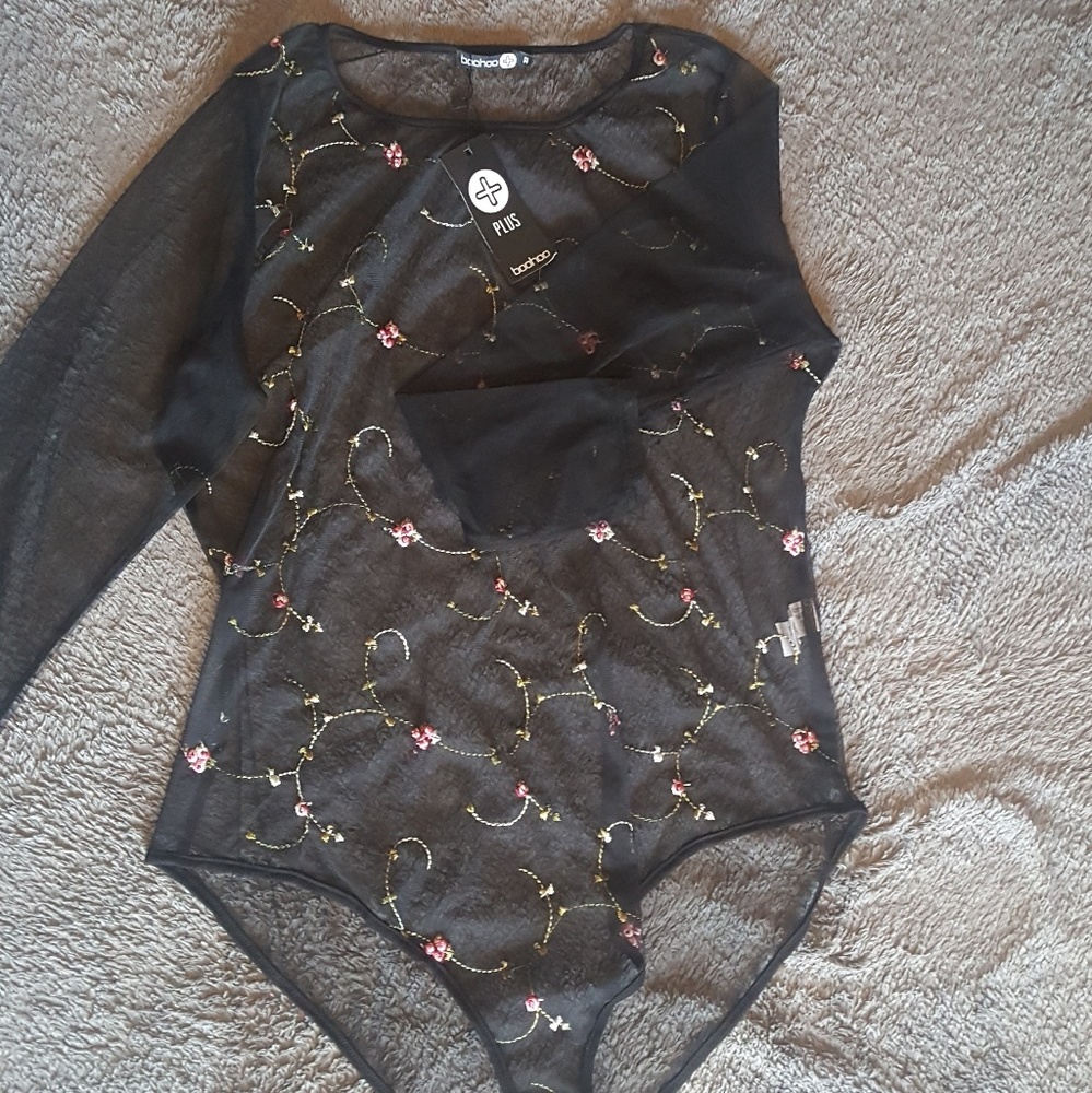 Boohoo Plus Charis Embroidered Bodysuit